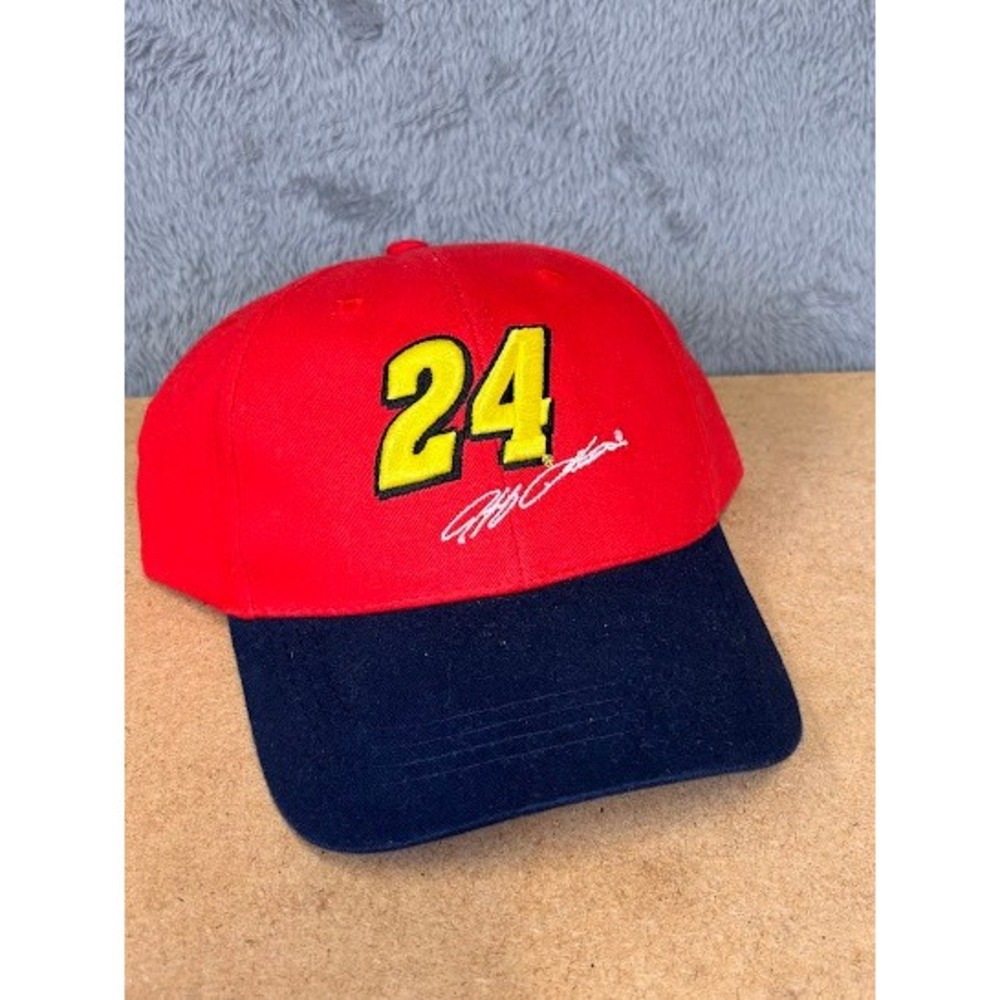 Jeff Gordon 24 NASCAR Hat Vintage Red Navy Blue Adjustable Racing Baseball Cap